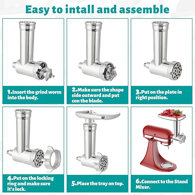KAMJUNTAR Meat Grinder Attachment for Kitchenaid Stand Mixer, Kitchen Aide Grinder Attachment Kitchenaid Food Grinder Attachment, Sausage Stuffer, Burger Press, Not Dishwasher Safe, Total 16 Pcs