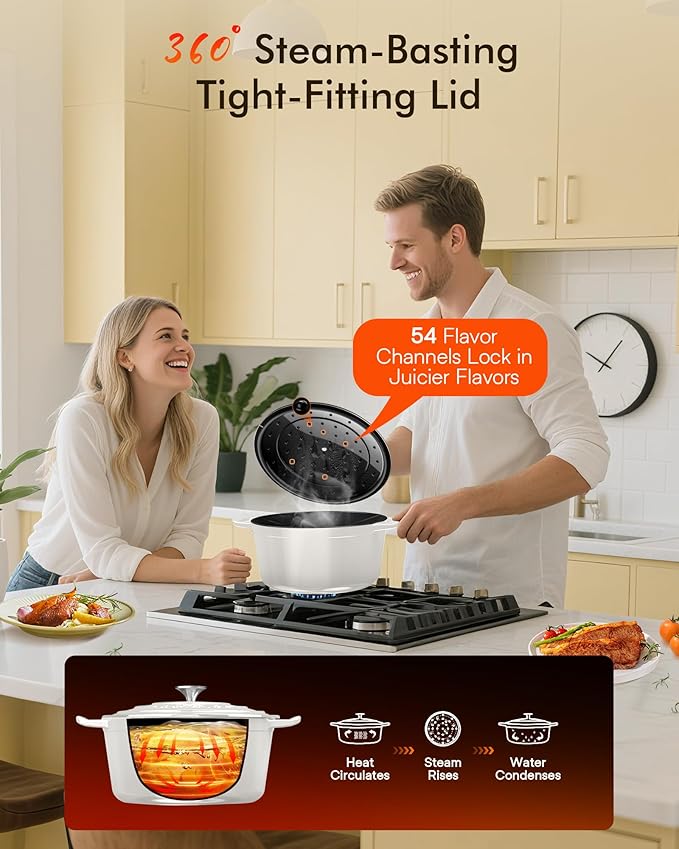 Nuwave 6QT Healthy Enameled Cast Iron Dutch Oven Pot with Lid, Heavy Duty 7-Layer Enamel, Enhanced Rust Protection, Dual Handles, Oven Safe to 500째F for Sourdough Bread Baking, Braise, Stew, Roast