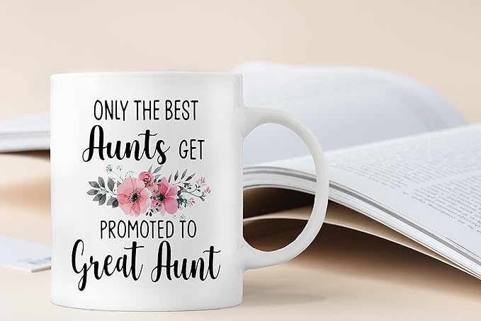 QASHWEY Only The Best Aunts Get Promoted to Great Aunt Coffee Mugs Mug, Funny Pregnancy Announcement Gifts for Aunt New Great Aunts, GreatAunt to Be Gifts Double Side Printed Ceramic Mug Cup 11 Ounce