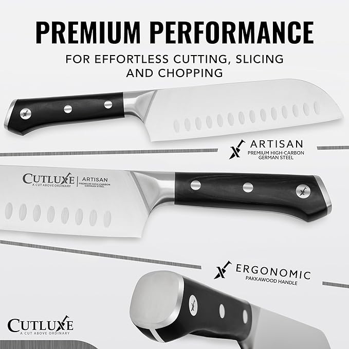 Cutluxe Chef Knife Set, 3 PCS Professional Chef's Knife Set ??Razor Sharp German Steel, Full Tang, Ergonomic Handles - Artisan Series