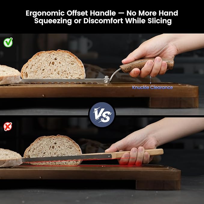 Left-Handed Bread Knife for Homemade Bread, World's 1st Real Bow-Design Sourdough Bread Slicer, Razor-Sharp Cutter for Crusty Sourdough & Baguette, 4 Thickness Scale Marks, Christmas gift