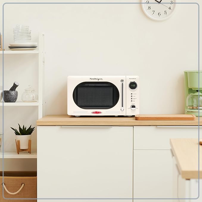Nostalgia Retro Compact Countertop Microwave Oven - 0.7 Cu. Ft. - 700-Watts with LED Digital Display - Child Lock - Easy Clean Interior - Ivory
