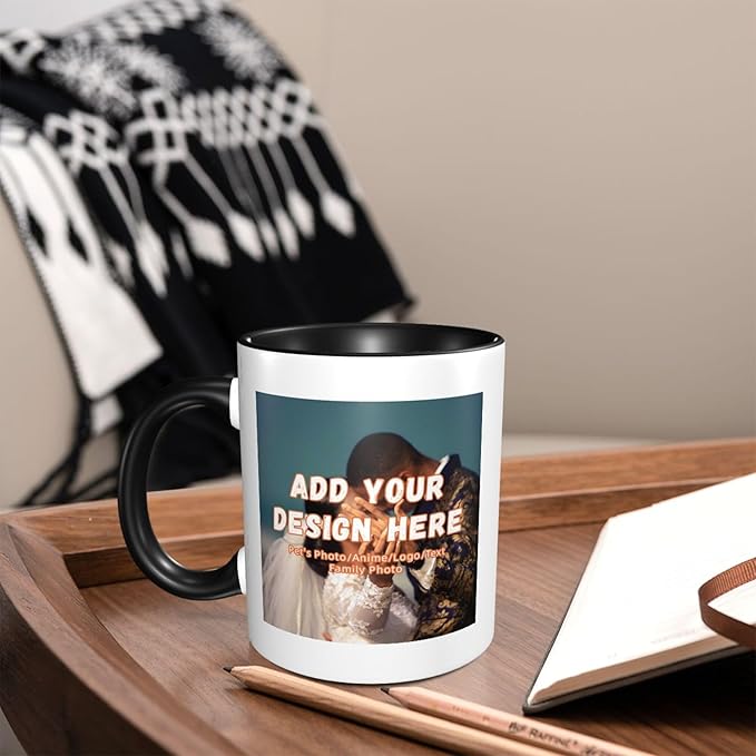 Customizable Mugs and Coffee Cups with Various Creative Designs Customize Your Photos Images Texts Partial or Full-Size Printing (Partial, Black)