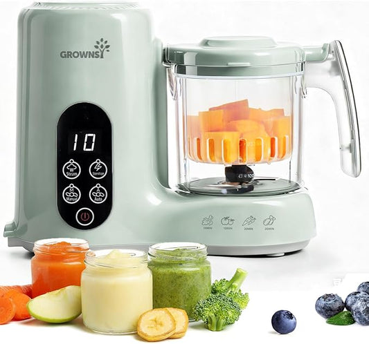 Grownsy Baby Food Maker with Steam Basket, One Step Baby Food Processor Steamer Puree Blender Grinder Mills Machine, Auto Cooking Grinding and Sterili-zing for Healthy Homemade Baby Food, Green