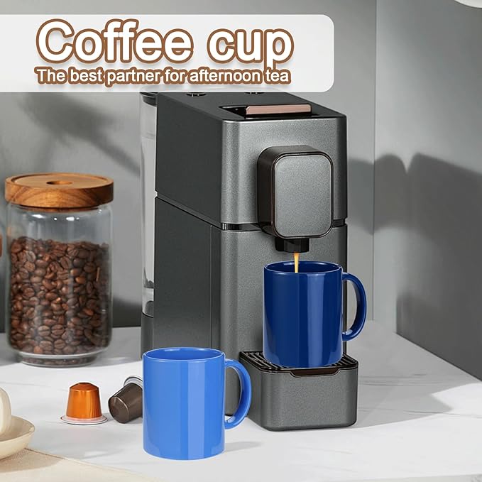 Multi-Coloured Ceramic Mugs Set of 6-11.2 oz / 330ml -Coffee Mugs-Cappuccino-Tea Cups- Hot Chocolate Cups (Cool Color, Large)