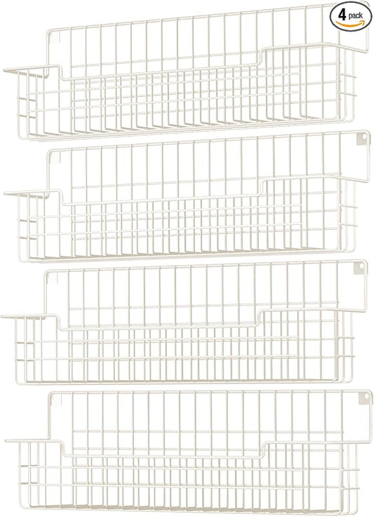 Spice Rack, 4-Pack Seasoning Organizer Wall Mounted for Kitchen Storage Organization, Metal Spice Holder Shelf for Cabinet, Pantry, White