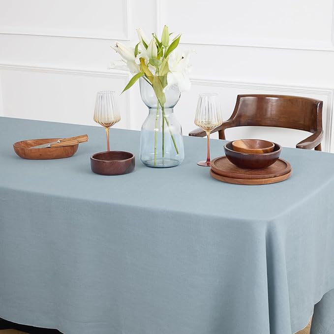 Solino Home Dusty Blue Linen Tablecloth 70 x 90 Inch - 100% Pure Linen Table Cloth for Rectangle Tables - Sonoma, Machine Washable Tablecloth for Winter, Spring, Easter
