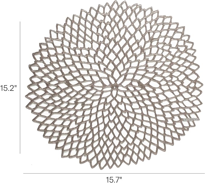 Chilewich Set of 8 - Pressed Dahlia Placemats in Gunmetal - Easy Care Openwork Table Mats - Indoor/Outdoor - 15.25'' x 14.25'' Round Chargers