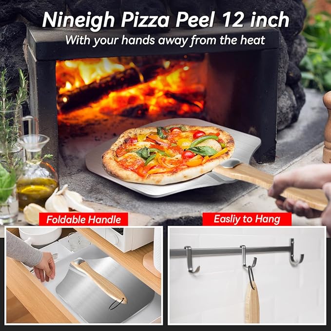 Gyreuni 4 PCS Rectangle Pizza Stone Set, 20" Large Pizza Stone for Oven and Grill with Pizza Peel, Pizza Cutter & Brush, Baking Stone for Pizza, Bread,BBQ