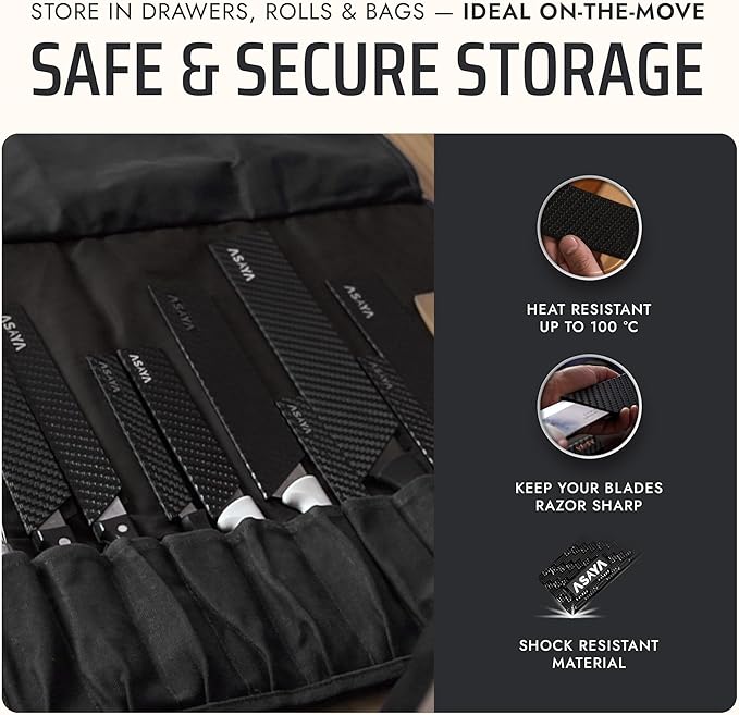 Asaya Professional Knife Edge Guards -Universal Blade Covers - Extra Strength, ABS Plastic and BPA-Free Felt Lining, non-Toxic and Food Safe - Knives Not Included (4Pcs)