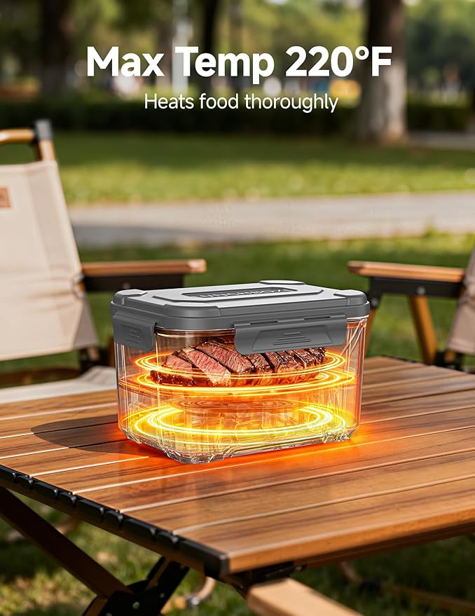EAST OAK Cordless Electric Lunch Box for Adults,5.5 Cups Rechargeable Self Heating Lunch Box-Automatic Heating,Food Warmer with Memory Function & Automatic Keep Warm,Perfect for Work and Trip(Grey)