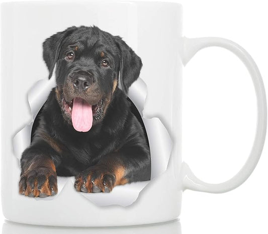 Winston & Bear Friendly Rottweiler Mug - Ceramic Rottie Coffee Mug Gift for Dog Lovers Mom and Dad - Perfect Birthday or Christams, Father's or Mother's Day Gift (11oz)