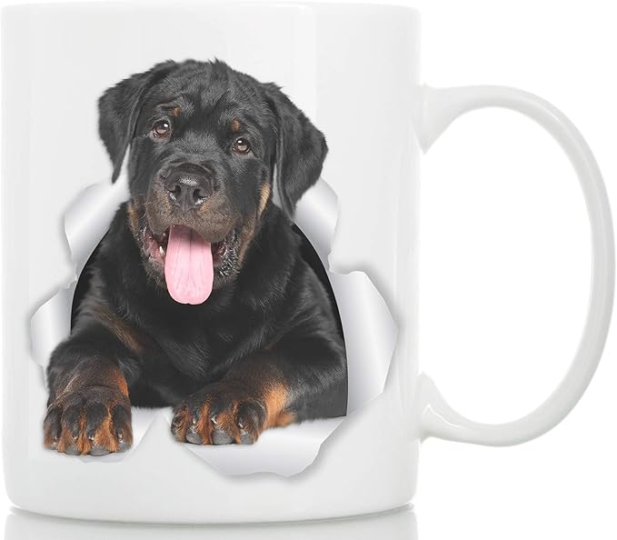 Winston & Bear Friendly Rottweiler Mug - Ceramic Rottie Coffee Mug Gifts for Dog Lovers - Cute Home Decor for Rottie Mom and Dad (15oz)
