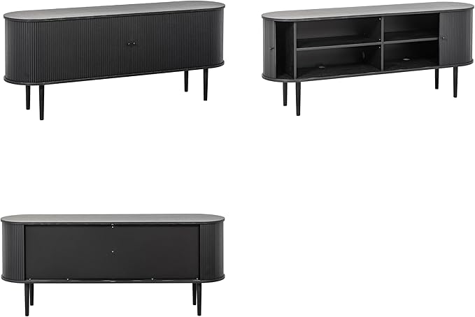 WERMO 71?쇺?Black Sideboard Cabinet with Doors and Shelves - Black Cabinet for Living Room, Bedroom, Entryway and Office Credenza. Kitchen Buffet, Modern Media Console Table with Storage (Black Oak)
