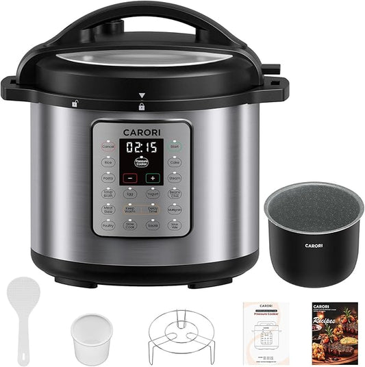 12-in-1 Electric Pressure Cooker 8 Quart, 1200W olla de presion Multi-Cooker with Non-Stick Ceramic Pot, Slow Rice Cooker, Saute, Steamer, Yogurt & Food Warmer, Delay Timer, Silver