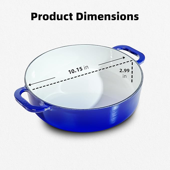 5.5 Quart Enameled Cast Iron Dutch Oven with Lid ??Dual Handles ??Oven Safe up to 500째 F or on Stovetop - Use to Marinate, Cook, Bake, Refrigerate and Serve ??Blue