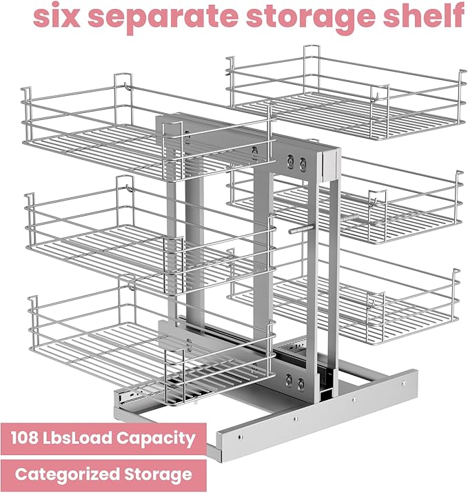 Vohala Pull-Out Corner Cabinet Shelf Organizer, 3 Tier, 200LBS Max Weight, Chrome Construction, for Organizing Kitchen Corner Cabinets and Bathroom Cabinets