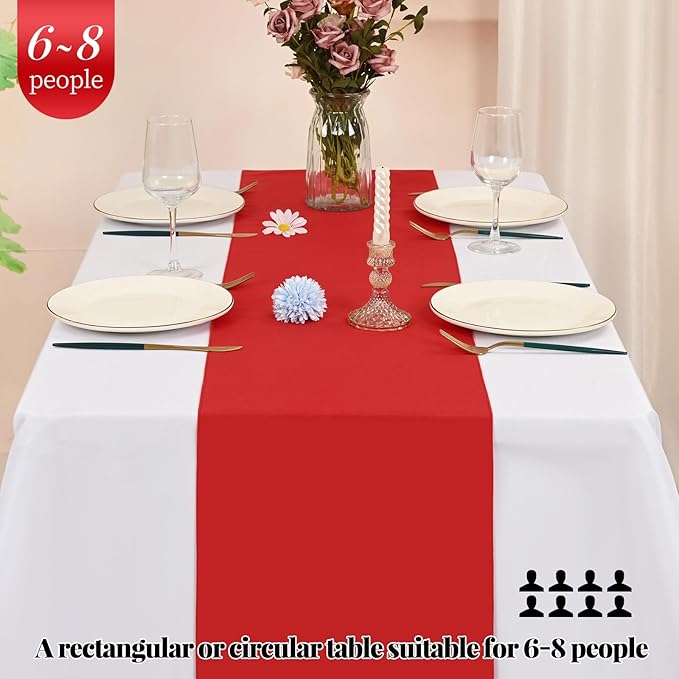 12 Pack Red Table Runner 12 x 108 Inch Rustic Farmhouse Wedding Christmas Table Runner,Washable and Reusable Polyester Table Runners for Wedding Birthday Party Banquet Table Decor