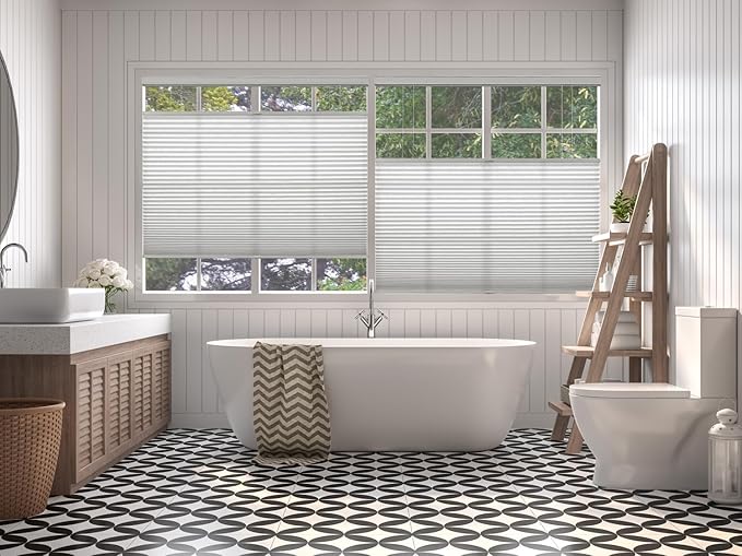 BlindsAvenue Cordless Top Down Bottom Up Cellular Honeycomb Shade, 9/16" Single Cell, Light Filtering, Cotton White, Size: 57" W x 72" H