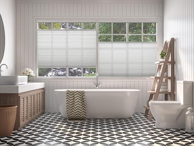 BlindsAvenue Cordless Top Down Bottom Up Cellular Honeycomb Shade, 9/16" Single Cell, Light Filtering, Cotton White, Size: 44" W x 48" H