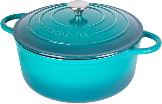 Cast Iron Dutch Oven with Lid ??Non-Stick Ovenproof Enamelled Casserole Pot ??Sturdy Dutch Oven Cookware ??Teal, 7.3-Quart, 30cm ??by Nuovva