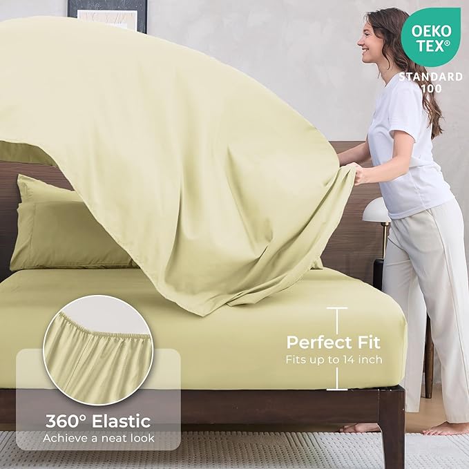 HEVUMYI Cream Yellow King Comforter Set - 7-Piece All Season Bed in a Bag King, Ultra Soft Bedding Set with Comforter, Flat Sheet, Fitted Sheet, Pillowcases, Pillow Shams
