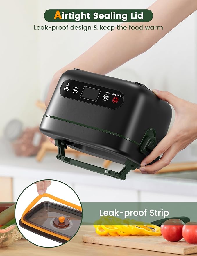 Cordless Electric Lunch Box, 1.2L Battery Powered Heated Lunch Box ??100W, 24000mAh Rechargeable Portable Self-Heating Food Warmer with 5-Sided Automatic Heating for Outdoors, Truck, Office, BPA-Free