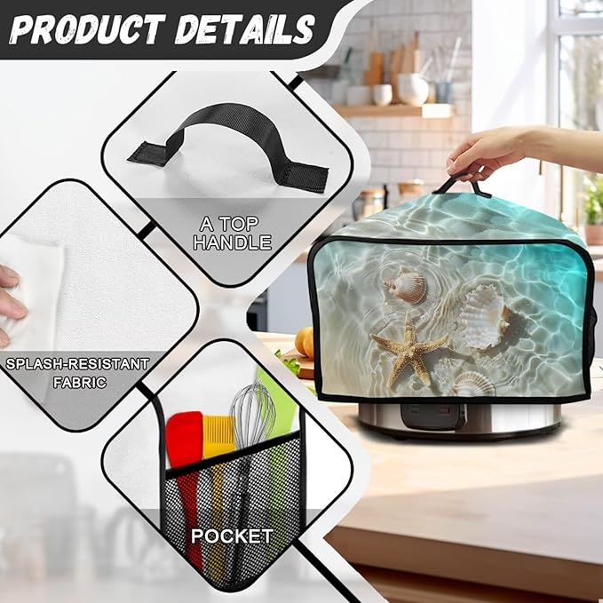 Beach Starfish Conch Protective Cover for Slow Cooker Oval Universal for 6-8 Quart Oval Slow Cooker Washable Appliance Covers Anti-Stain Anti-Static Countertop Decorations