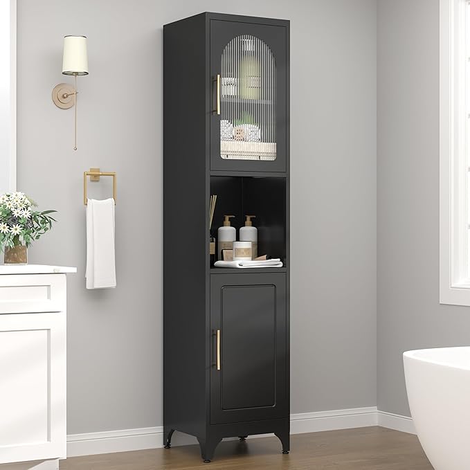 Tall Bathroom Storage Cabinet,Freestanding Storage Cabinet with Doors and Shelves,Slim Bathroom Cabinet,Small Cabinets for Living Room