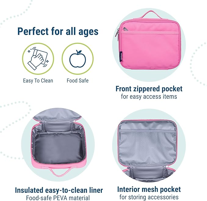 Wildkin Kids Insulated Lunch Box ??Durable and Reusable for School & Travel - Flamingo Pink