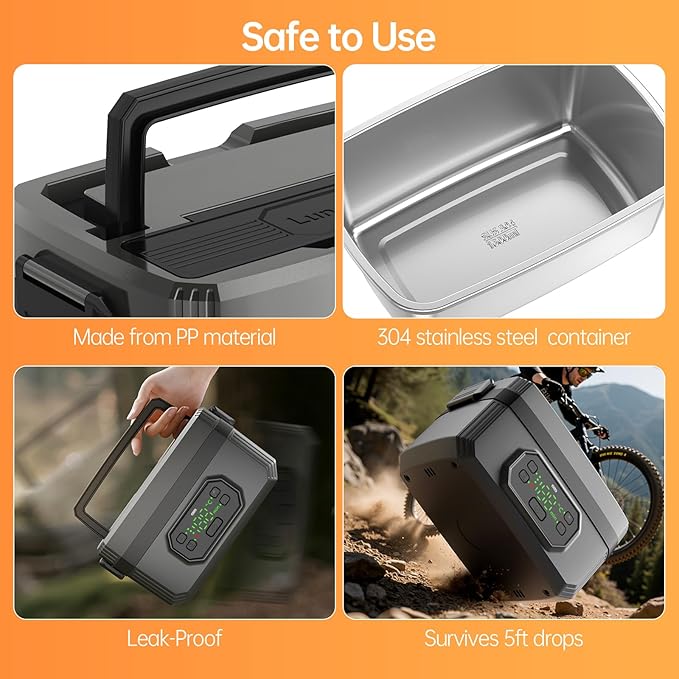 2025 Upgraded Model: 24000mAh Rechargeable Cordless Electric Lunch Box for Adults, 1.6L Food Warmer with Timer & Leak-Proof, Portable Self-Heating Container for Office, Car, Travel, Outdoor