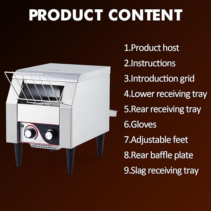 Commercial Conveyor Toaster, 300 Slices/Hour Stainless Steel Toaster Oven with Dual Heating & 7-Speed Belt for Bagels/Buns/Bread in Cafes/Buffets