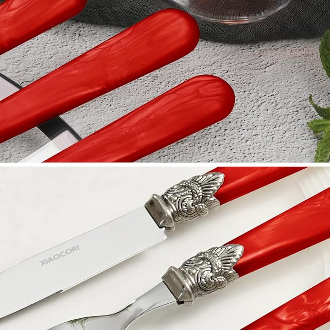 20 Pieces 18/10 Stainless Steel Elegant Silverware Set for 4,Vintage Flatware Set,Dishwasher Safe (20, Red)