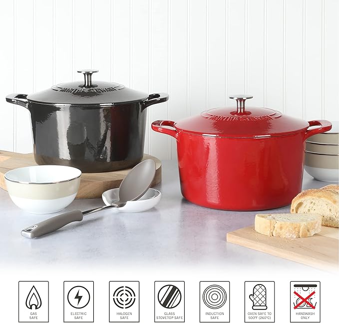 MARTHA STEWART Gatwick 7-Quart Enamel Cast Iron Dutch Oven Pot with Lid ??Grey ??Heavy-Duty Dutch Oven for Slow Cooking, Braising & Baking