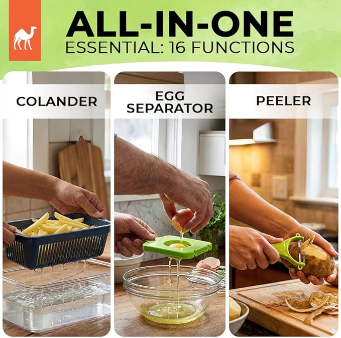 Grazie 16-in-1 Vegetable Chopper with Container ??Multifunctional Food Cutter, Dicer, Slicer, Grater, Peeler ??Essential Kitchen Gadget for Veggies, Fruits & Salad, Easy & No-Mess Meal Prep, Gray