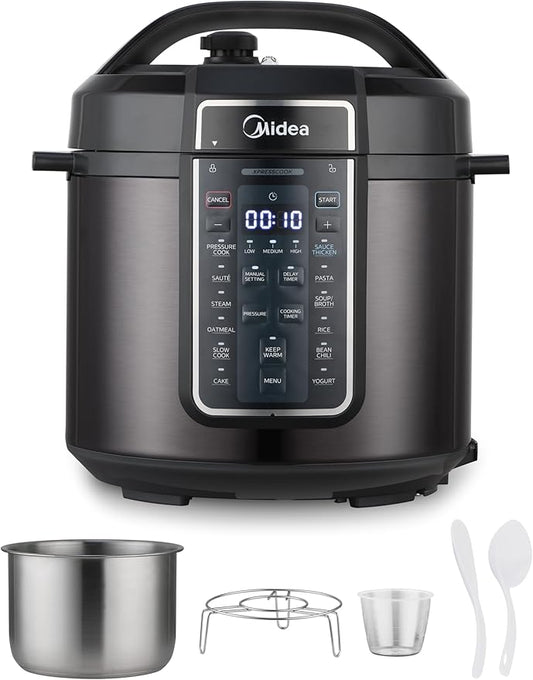Midea 12-in-1 Electric Pressure Cooker, 6 Quarts, 12 Presets, Multi-Functional Programmable Slow Cooker, Rice Cooker, Steamer, Saut챕 Pan, Yogurt Maker, and More, Stainless Steel