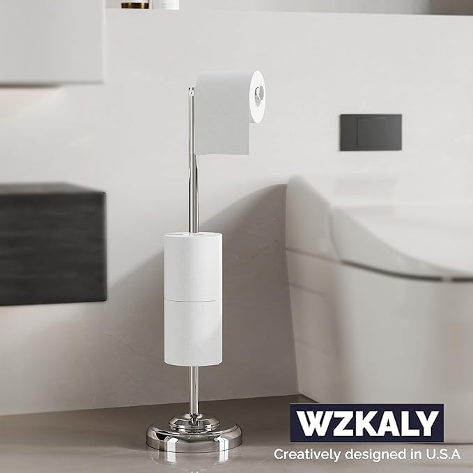 Freestanding Toilet Paper Holder Stand with Storage ??Holds 4 Extra Rolls ??Chrome Toilet Paper Holder for Bathroom ??Sturdy Base, Classic Retro Style, Space-Saving Bathroom Storage Organizer