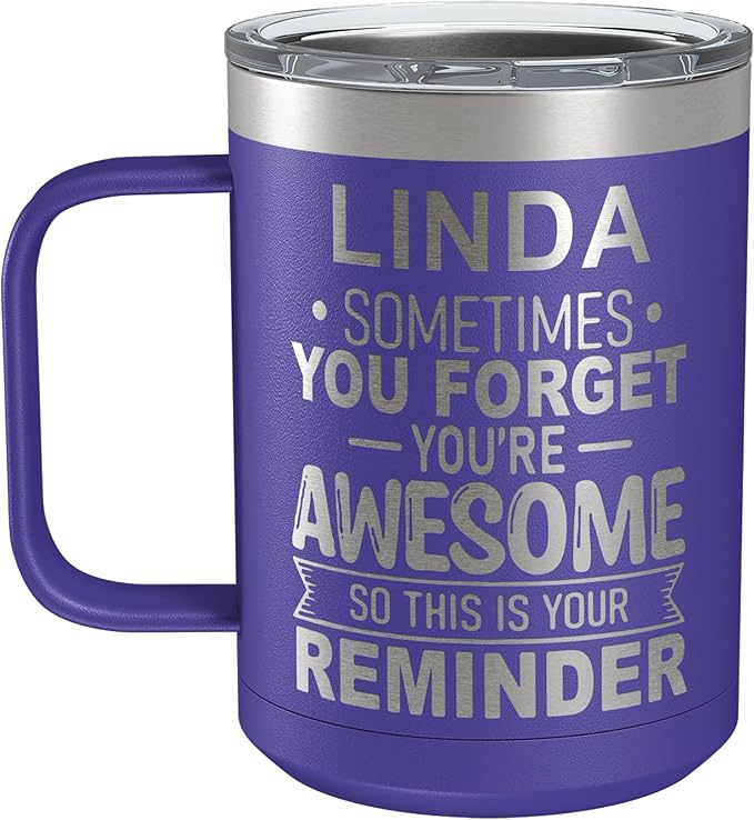 Personalized Inspirational Travel Coffee Mug, Inspirational Gifts for Men Dad Wife Sister Women, Custom Birthday For Him Her, Customized You?셱e Awesome Tumbler, Teacher Coworker Gifts 15oz Purple