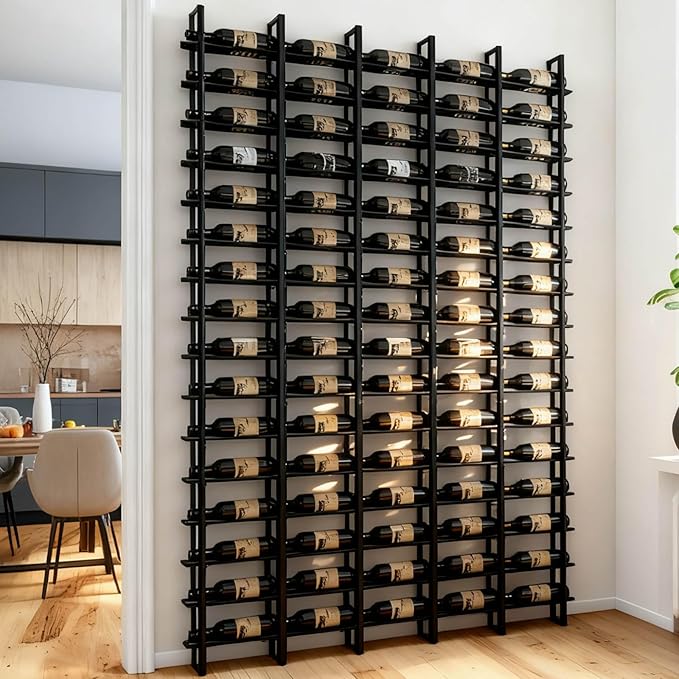 Large Wall Mount Wine Rack, 16 Tier 80 Bottle Wine Storage Organizer Display Holder, Modern Metal Wine Storage for Wine Cellars, Home Bars, Kitchens, and Dining Rooms