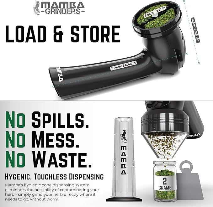 Mamba Grinders Electric Spice Grinder for the Kitchen. Easy to Use USB Rechargeable Grinder, 2g Black