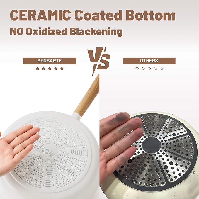 SENSARTE Ceramic Nonstick Cookware Set Non-toxic Healthy Pots and Pans Set Ceramic Coated Kitchen Cooking Set, Free of Intentionally Added PFAS/PTFE, Dishwasher&Oven Safe, Induction Compatible, 15pcs