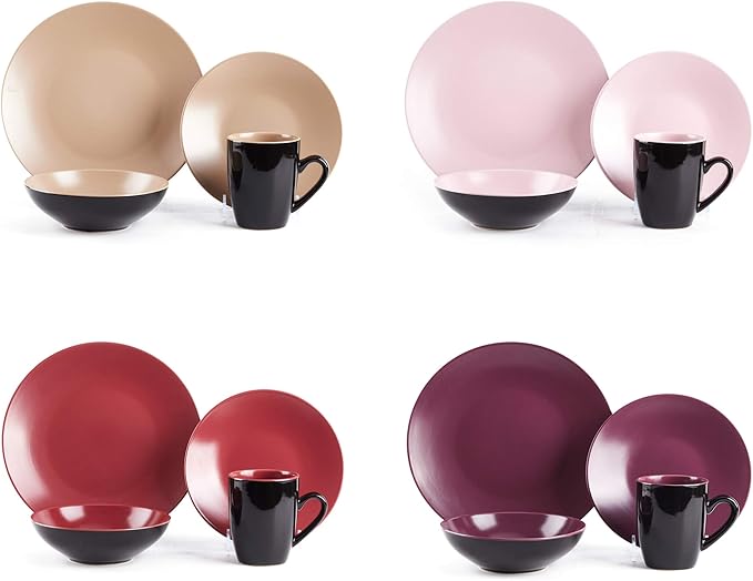 Colors Life 16pc Dinnerware Set竊똙ery Berry - 4 Assorted Colors Beige, Berry, Plum, and Rose