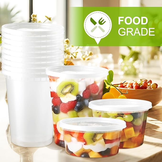 30 Set 32oz Deli-Containers-with-Lids, Airtight Food-Storage-Containers, Microwaveable & Freezer Safe Plastic-Storage-Containers-with-Lids, Soup Slime Overnight Oat To-Go-Containers