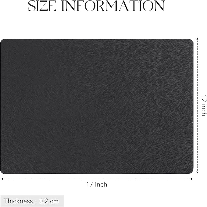 MOSAYT Vinyl Placemats Set of 6, Heat Resistant Place Mats 100% Waterproof Washable & Wipeable Faux Leather Reversible Table Mats for Kitchen Dining Party Indoor Outdoor, 12" x 17", Black