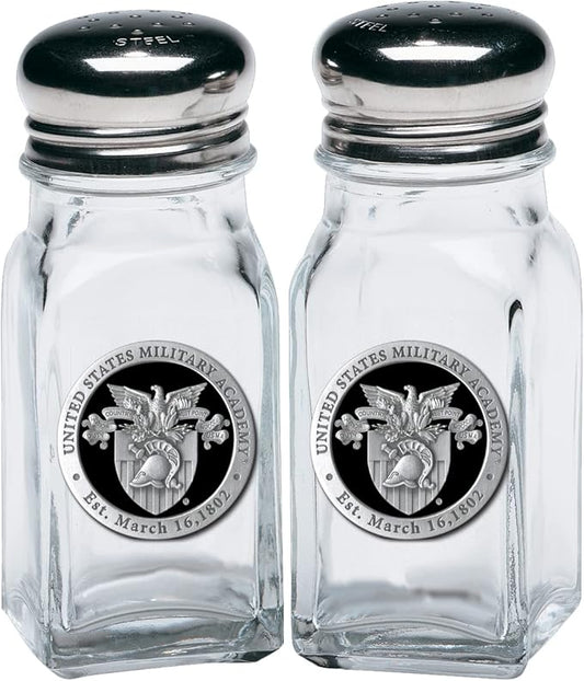 Heritage Pewter US Military Academy West Point Crest Salt and Pepper Shaker Set of 2 Bottles | Expertly Crafted Pewter Glass