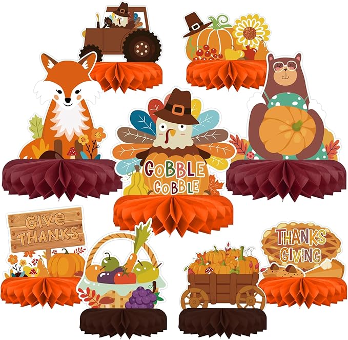 9PCS Premium Fall & Thanksgiving Party Decorations Set - Autumn Honeycomb Centerpieces, Table Toppers - Ideal as Fall Classroom Decorations, Thanksgiving Birthday Supplies & Autumn Party Decorations