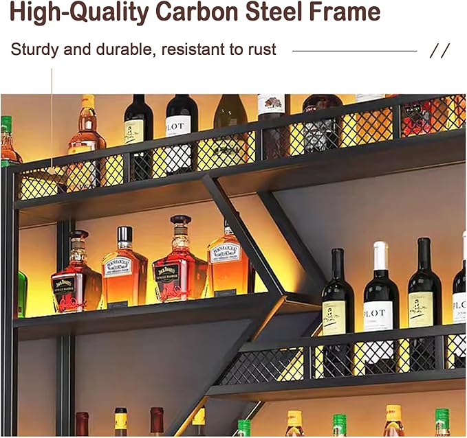 79 Inch Metal Wine Rack Wall Mounted, Modern Bar Shelves Wall Mounted Wine Rack with LED Light, Liquor Shelf Wall Mounted, Bar Shelves for Liquor Bottles (Black with Warm Led, 79-3 Tier)