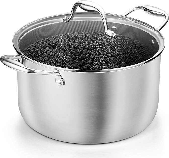 KOCH SYSTEME CS Triply Stainless Steel Pot 6 Quart, Nonstick Hybird 18/10 Stainless Steel Stock Pot with Lid, Nonstick Cooking Pots with Honeycomb Interior, Compatible with All Cooktops, Oven Safe