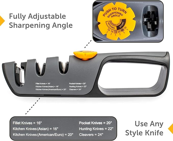 RazorSharp??Knife Sharpener With Adjustable Angle Guide ??Diamond-Coated Ceramic Sharpening Stones for All Knives Including Precision Kitchen, Professional, Chef's Knives ??Non-Slip Rubber Edge Grip