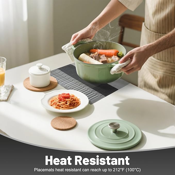 flohar Placemats Set of 8竊똍on-Slip PVC Weave Table Mats Easy to Clean竊똇eat Resistant Place Mats for Kitchen Dining Table Decoration Indoor Outdoor竊똁lack Gray